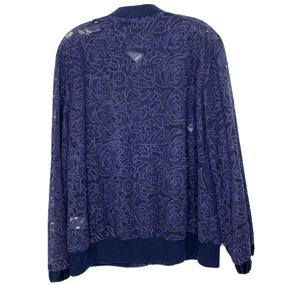 Anthropologie Elevenses Blue Semi-Sheer Miranda Lace Bomber Womens Size L - Picture 3 of 8